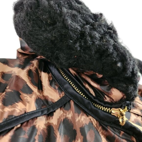 Juicy Couture Womens Puffer Coat Jacket Small Brown Cheetah Leopard Fur Hooded - Picture 6 of 16